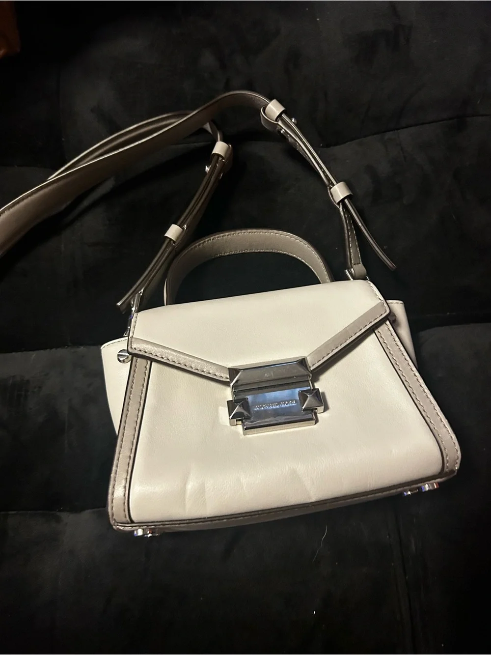 Tiny Michael Kors whitish Gray Structured Top-Handle Crossbody Bag